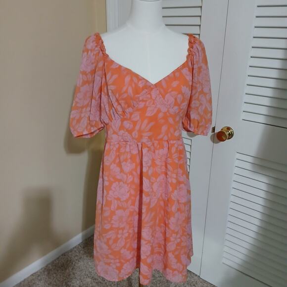 NWT Jessica Simpson Large Half Flutter-sleeve square smocked back v front dress - Picture 3 of 12